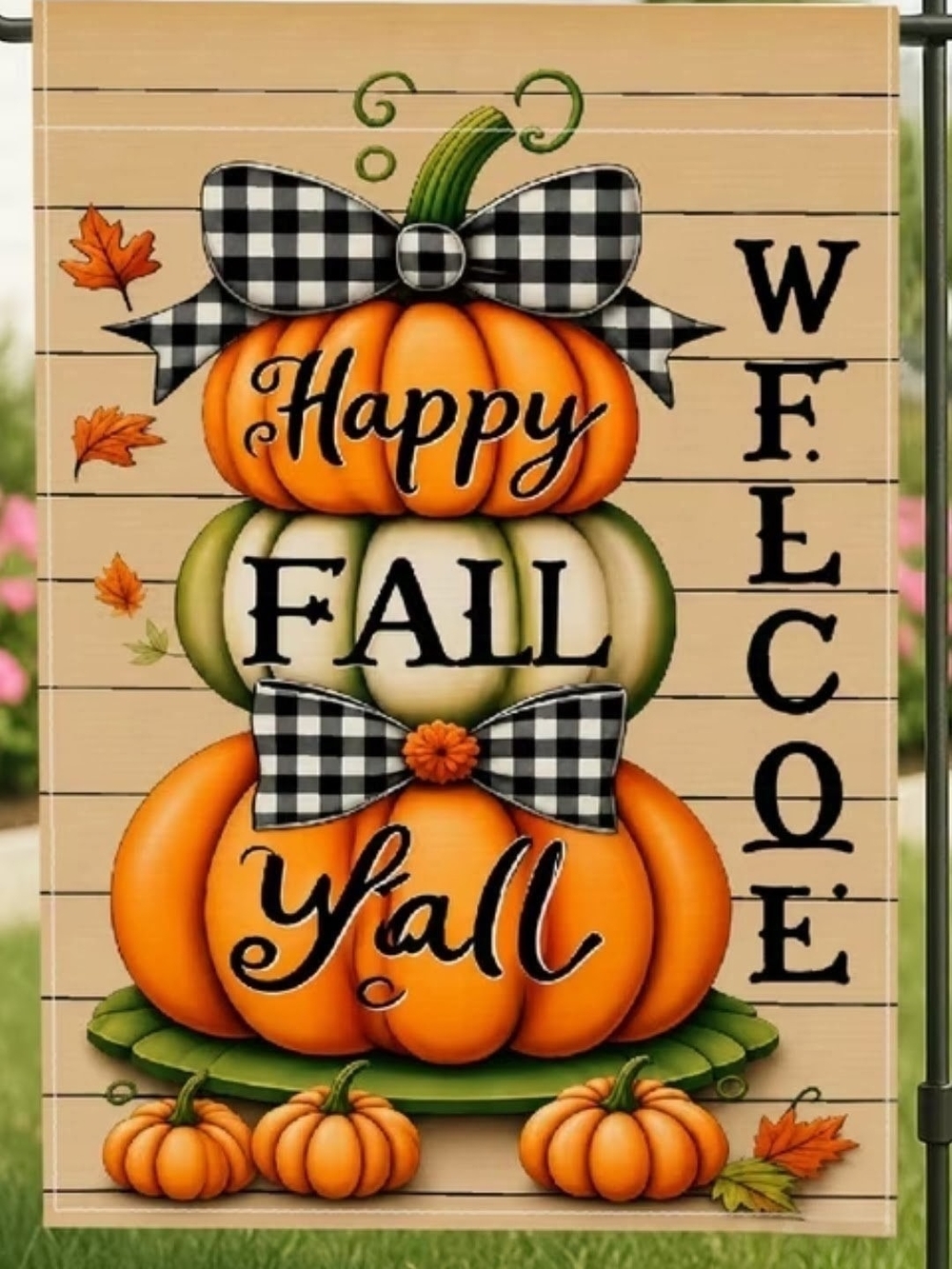 Double Sided Autumn Pumpkin Stacked Garden Flag - Happy Fall Y'all